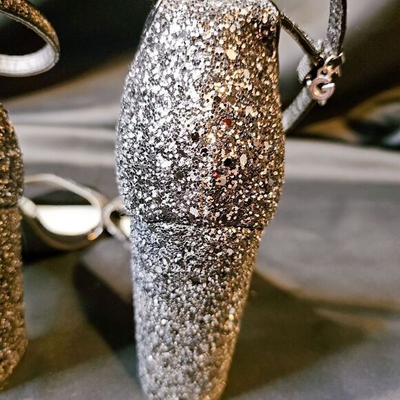 G by GUESS Black, Sparkly High Heel Open Toe Shoe Size 10 - Picture 10 of 14